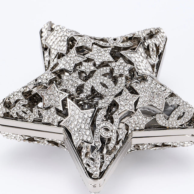 CHANEL 26S STAR CLUTCH MINI 13 IN SILVER CRYSTAL EMBELLISHED METAL