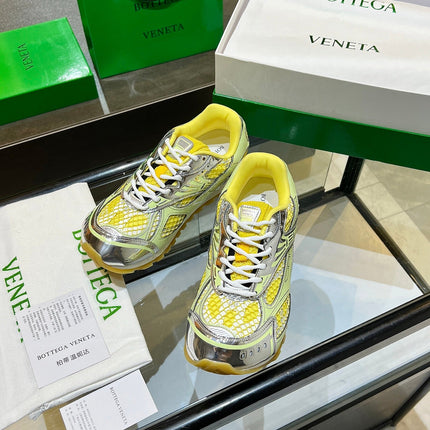 BOTTEGA VENETA 26S ORBIT SNEAKERS IN SILVER AND YELLOW TECHNICAL MESH