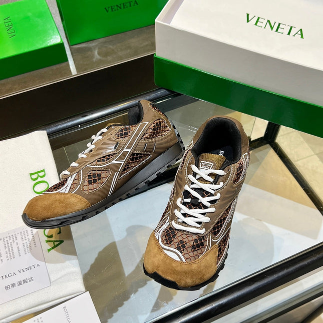 BOTTEGA VENETA 26S ORBIT SNEAKERS IN BROWN TECHNICAL MESH AND SUEDE