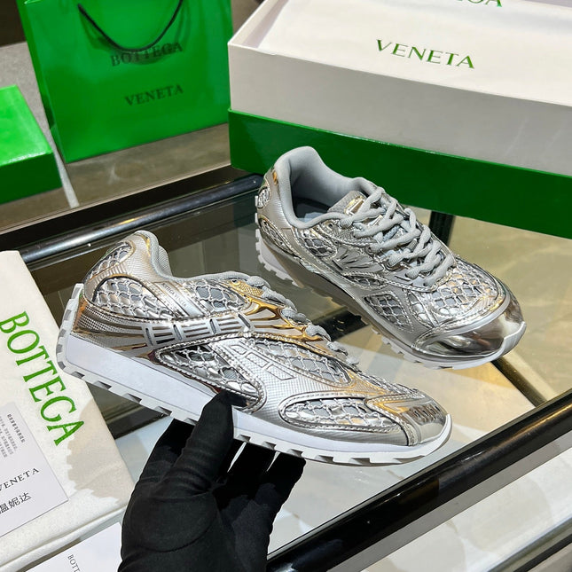 BOTTEGA VENETA 26S ORBIT SNEAKERS IN SILVER TECHNICAL MESH