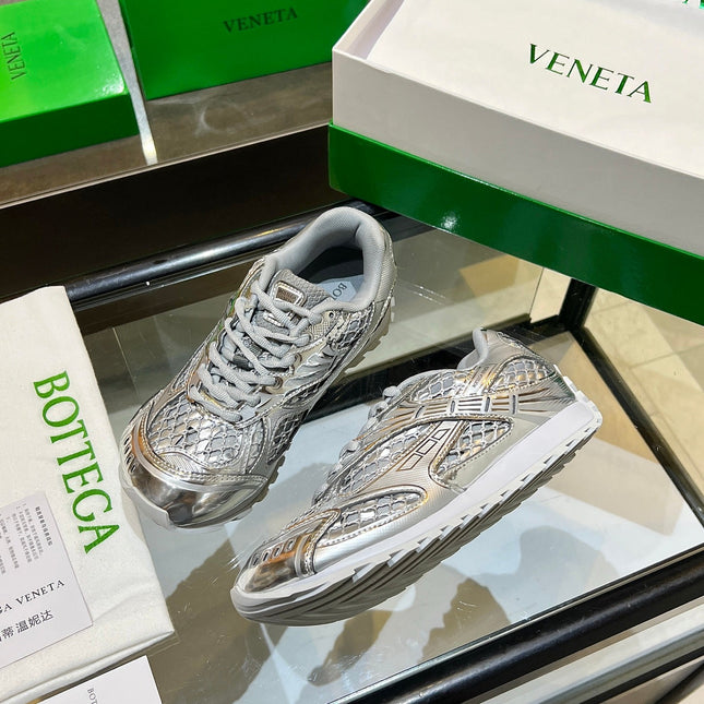 BOTTEGA VENETA 26S ORBIT SNEAKERS IN SILVER TECHNICAL MESH