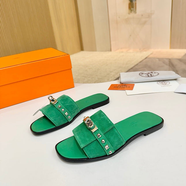 HM 26S GIULIA SANDAL IN GREEN SUEDE AND CALFSKIN SILVER HARDWARE