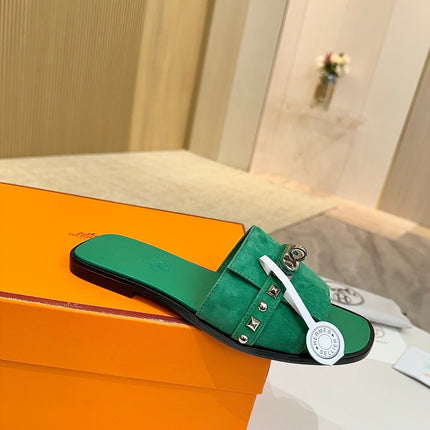 HM 26S GIULIA SANDAL IN GREEN SUEDE AND CALFSKIN SILVER HARDWARE