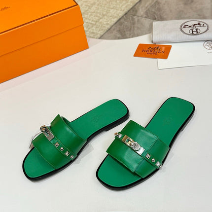 HM 26S GIULIA SANDAL IN GREEN CALFSKIN SILVER HARDWARE