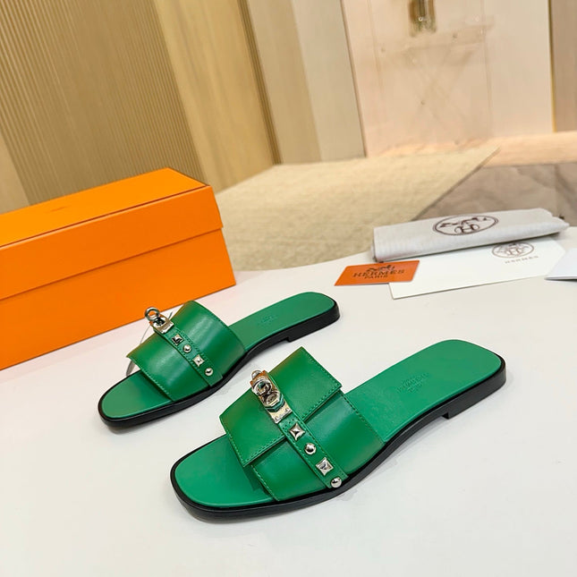 HM 26S GIULIA SANDAL IN GREEN CALFSKIN SILVER HARDWARE