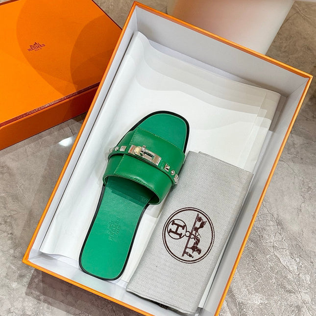 HM 26S GIULIA SANDAL IN GREEN CALFSKIN SILVER HARDWARE