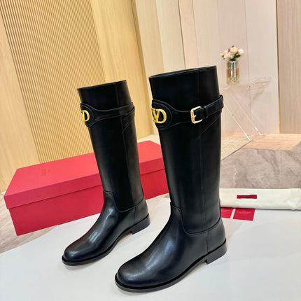 VALENTINO 26S TALL BOOTS IN BLACK CALFSKIN