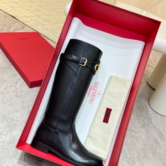 VALENTINO 26S TALL BOOTS IN BLACK CALFSKIN