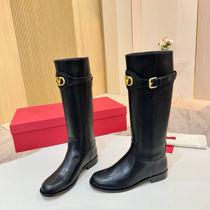 VALENTINO 26S TALL BOOTS IN BLACK CALFSKIN