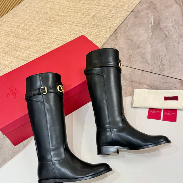 VALENTINO 26S TALL BOOTS IN BLACK CALFSKIN