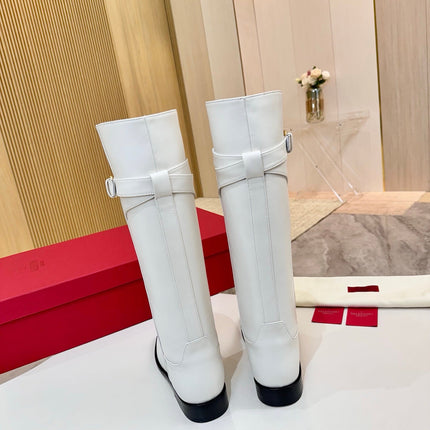 VALENTINO 26S TALL BOOTS IN WHITE CALFSKIN