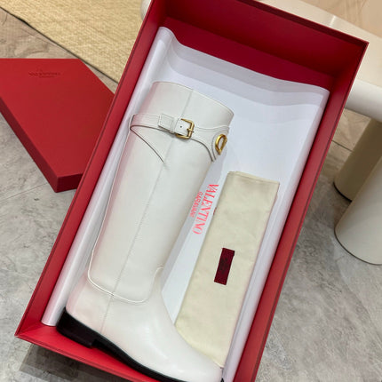 VALENTINO 26S TALL BOOTS IN WHITE CALFSKIN
