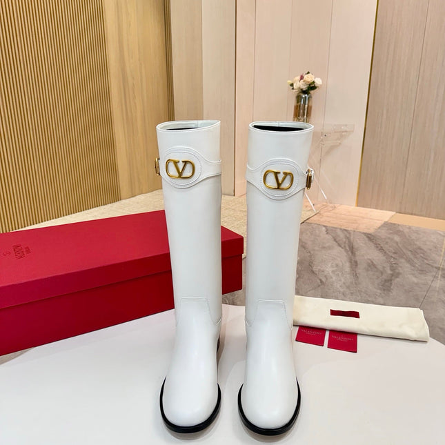 VALENTINO 26S TALL BOOTS IN WHITE CALFSKIN