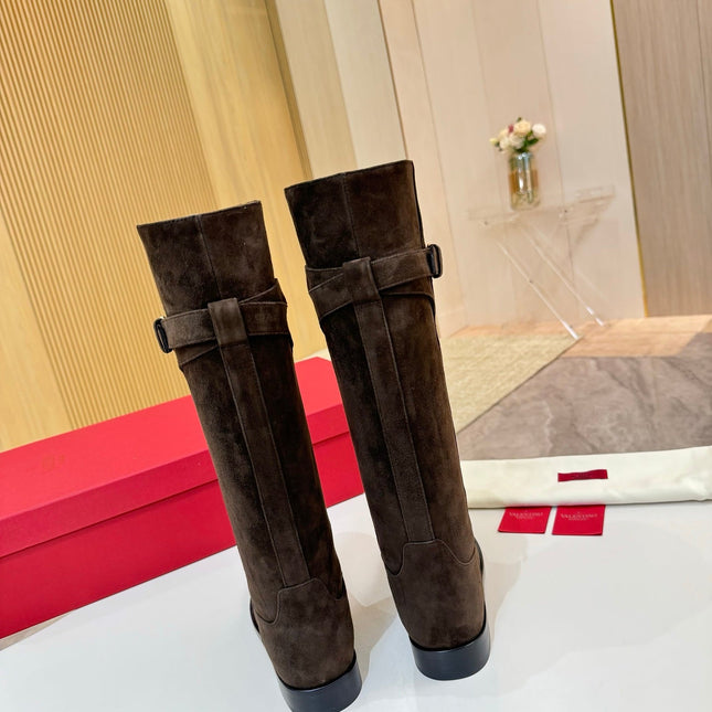 VALENTINO 26S TALL BOOTS IN DARK BROWN SUEDE
