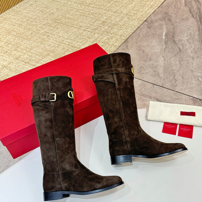 VALENTINO 26S TALL BOOTS IN DARK BROWN SUEDE