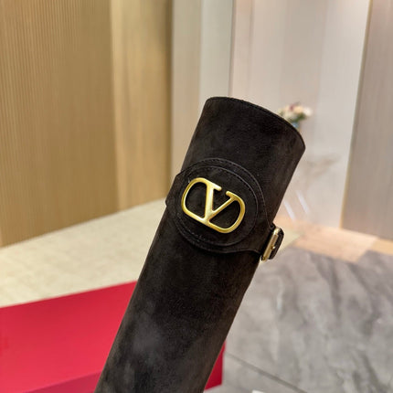 VALENTINO 26S TALL BOOTS IN DARK BROWN SUEDE