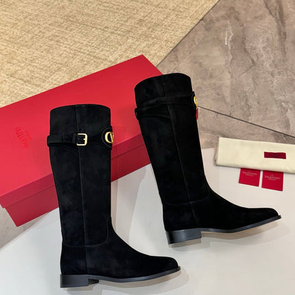 VALENTINO 26S TALL BOOTS IN BLACK SUEDE