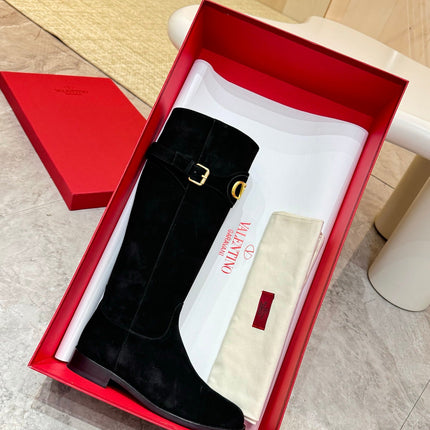 VALENTINO 26S TALL BOOTS IN BLACK SUEDE