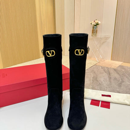 VALENTINO 26S TALL BOOTS IN BLACK SUEDE