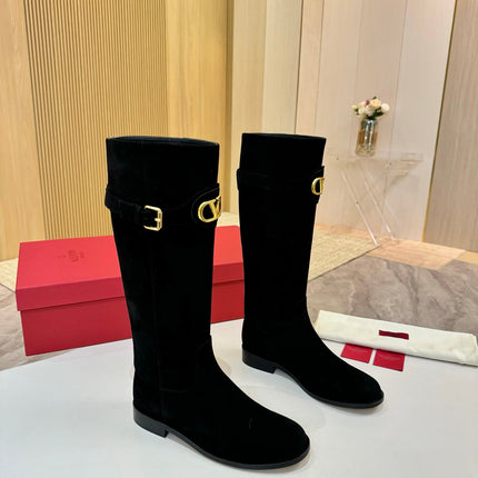 VALENTINO 26S TALL BOOTS IN BLACK SUEDE