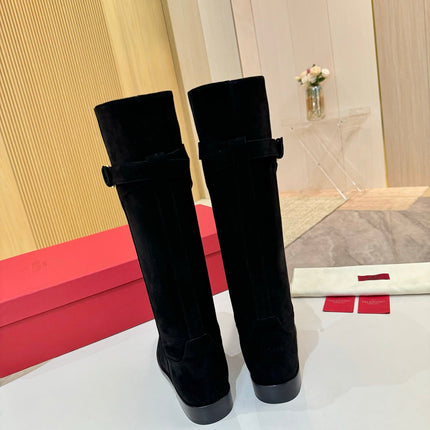 VALENTINO 26S TALL BOOTS IN BLACK SUEDE