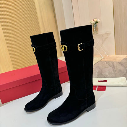 VALENTINO 26S TALL BOOTS IN BLACK SUEDE