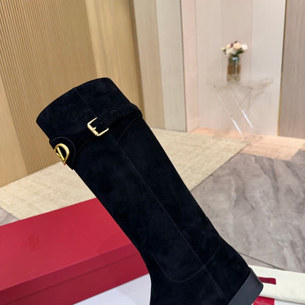 VALENTINO 26S TALL BOOTS IN BLACK SUEDE