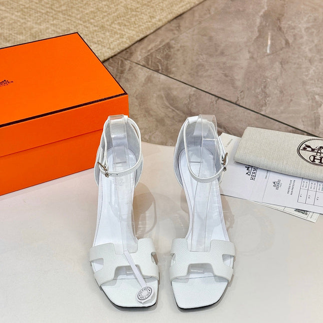 HM 26S H HIGH HEEL SANDALS 90MM IN WHITE GRAINED CALFSKIN