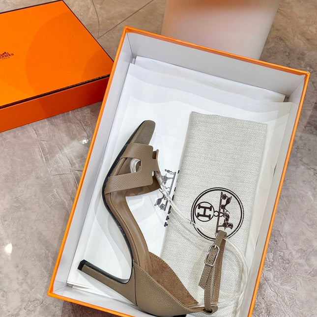 HM 26S H HIGH HEEL SANDALS 90MM IN BROWN GRAINED CALFSKIN