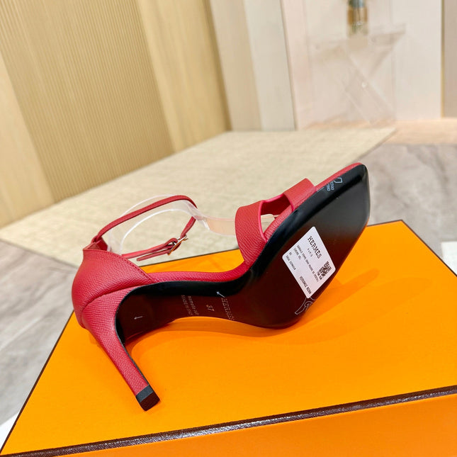 HM 26S H HIGH HEEL SANDALS 90MM IN DEEP RED GRAINED CALFSKIN