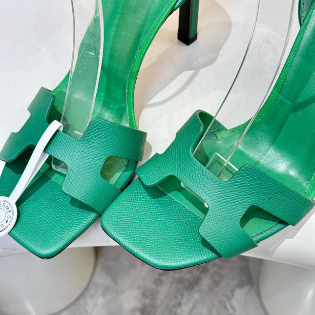 HM 26S H HIGH HEEL SANDALS 90MM IN GREEN GRAINED CALFSKIN