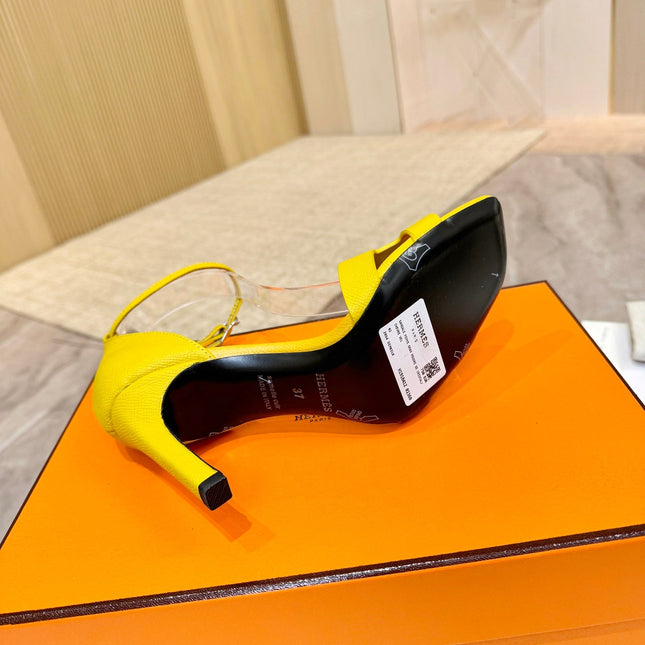 HM 26S H HIGH HEEL SANDALS 90MM IN YELLOW GRAINED CALFSKIN