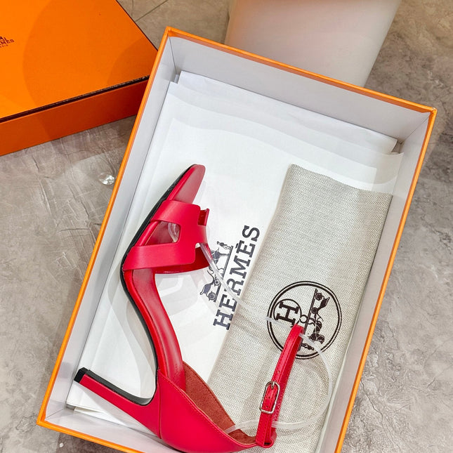 HM 26S H HIGH HEEL SANDALS 90MM IN DARK RED CALFSKIN