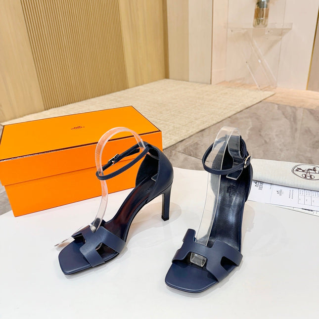 HM 26S H HIGH HEEL SANDALS 90MM IN NAVY BLUE CALFSKIN