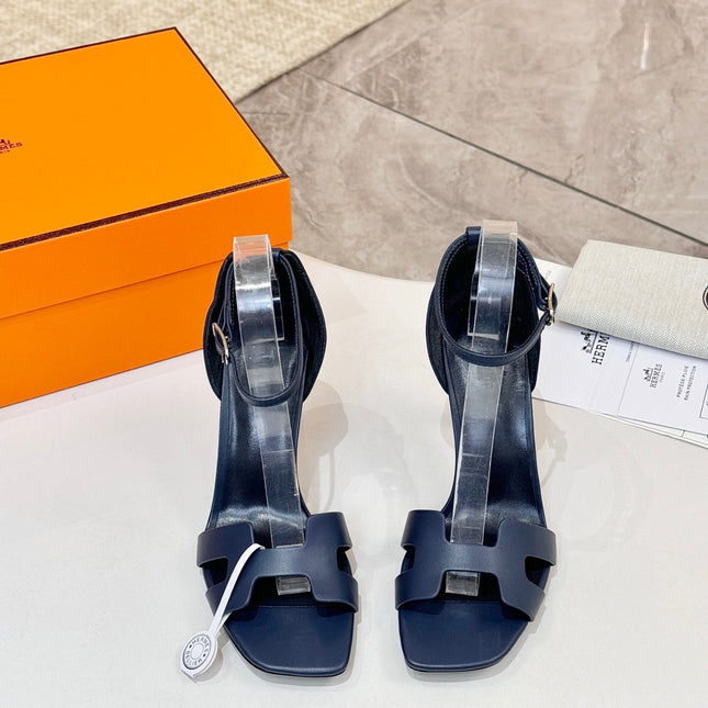 HM 26S H HIGH HEEL SANDALS 90MM IN NAVY BLUE CALFSKIN