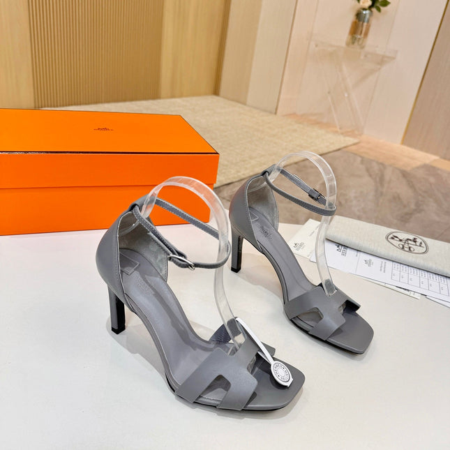 HM 26S H HIGH HEEL SANDALS 90MM IN GREY CALFSKIN