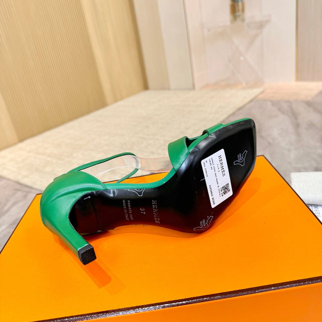 HM 26S H HIGH HEEL SANDALS 90MM IN GREEN CALFSKIN