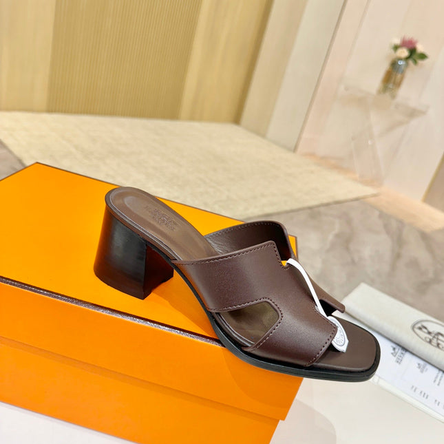 HM 26S HELIA SANDAL 70MM IN DARK BROWN CALFSKIN