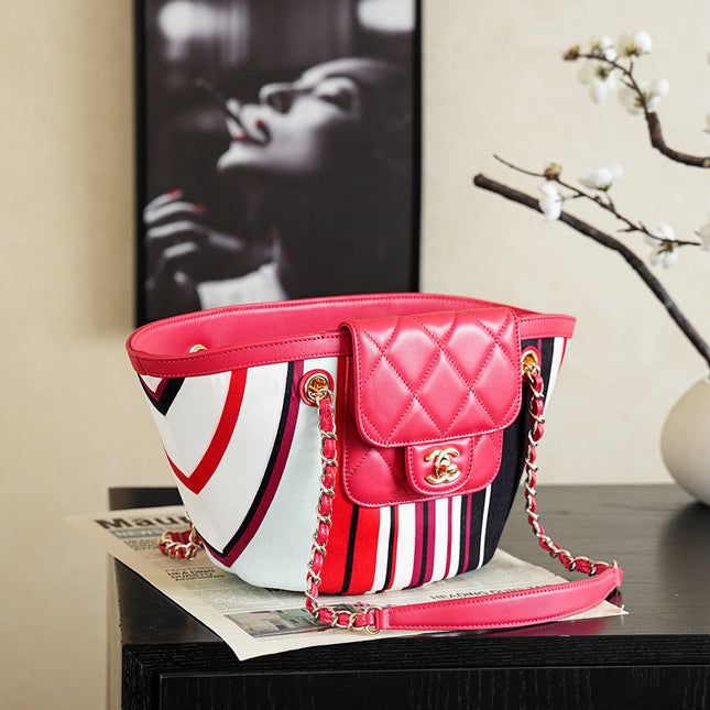 CHANEL 26S TOTE BAG 41 IN RED MULTICOLOR CANVAS AND CALFSKIN GOLD HARDWARE