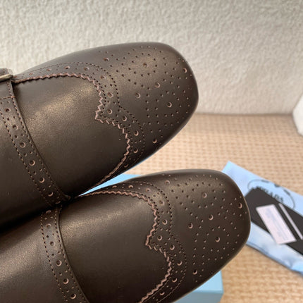 DOUBLE MONK MULES IN WALNUT BROWN CALFSKIN