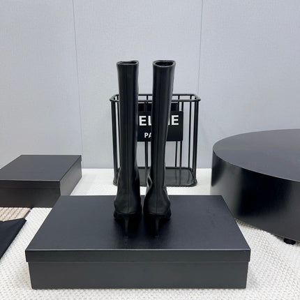 KNEE HIGH BOOTS 85 MM IN BLACK CALFSKIN