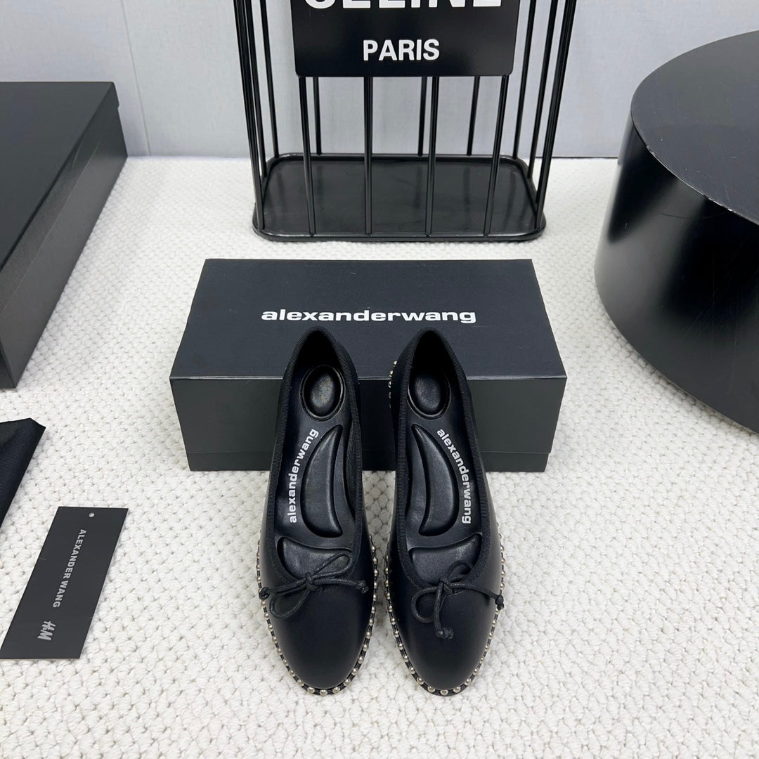 LINA BALLCHAIN FLAT IN BLACK LAMBSKIN