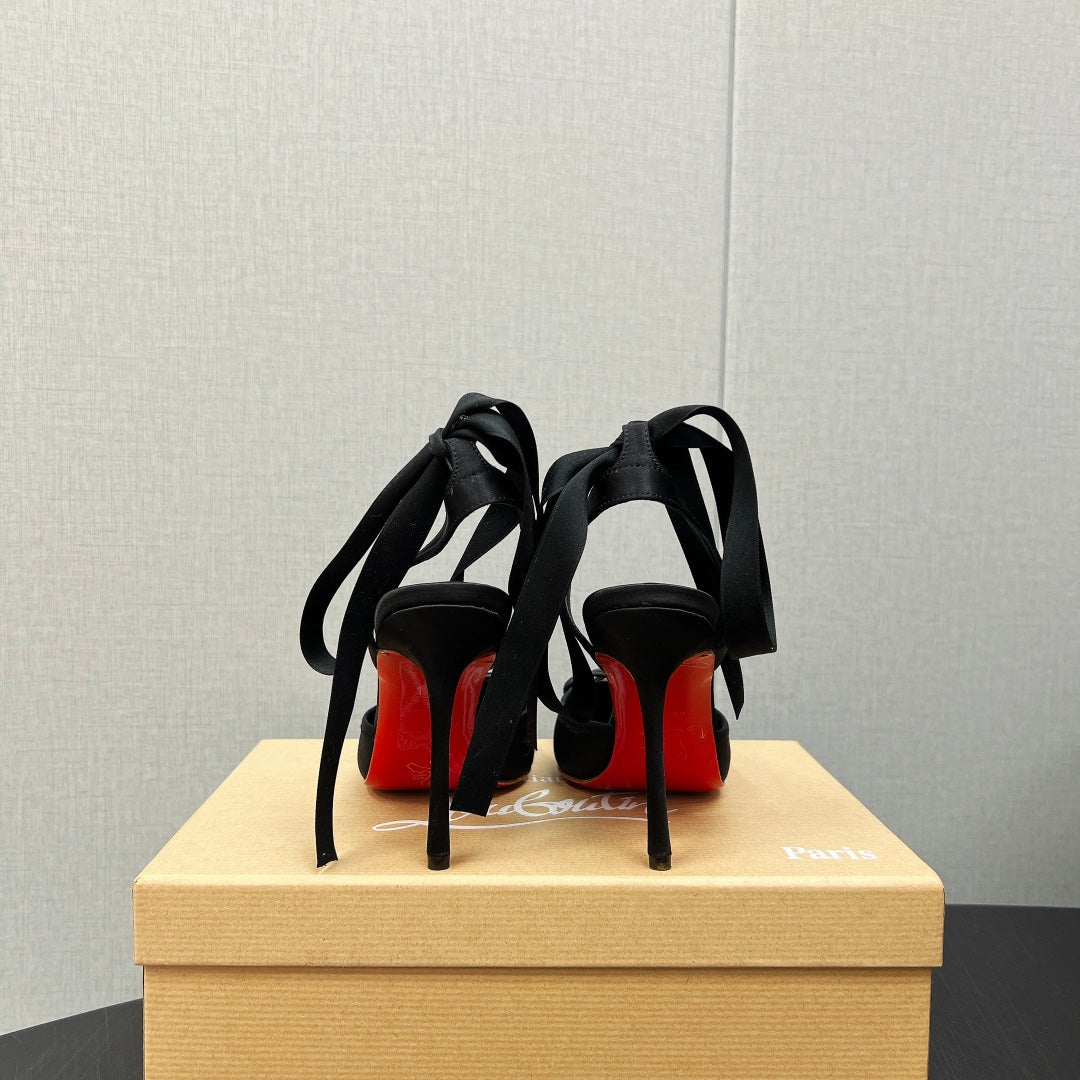 CASSIA LACE UP 100MM IN BLACK SATIN