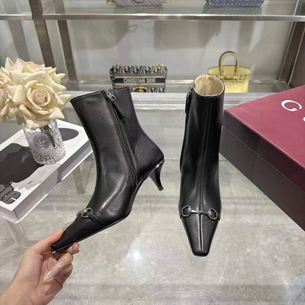 GUCCI 26S HORSEBIT ANKLE BOOTS 55 MM IN BLACK LAMBSKIN
