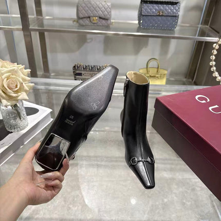 GUCCI 26S HORSEBIT ANKLE BOOTS 55 MM IN BLACK LAMBSKIN