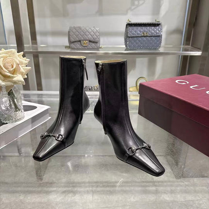GUCCI 26S HORSEBIT ANKLE BOOTS 55 MM IN BLACK LAMBSKIN