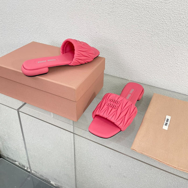 Women's Rose Red Leather Slippers