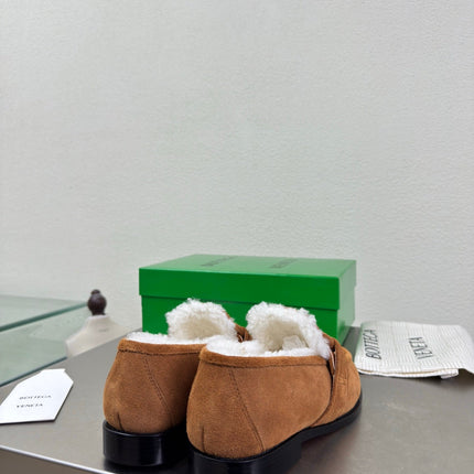 BOTTEGA VENETA 26S LOAFERS IN BROWN SUEDE AND WHITE WOOL