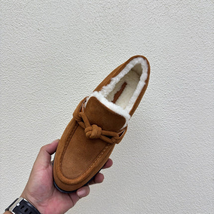 BOTTEGA VENETA 26S LOAFERS IN BROWN SUEDE AND WHITE WOOL