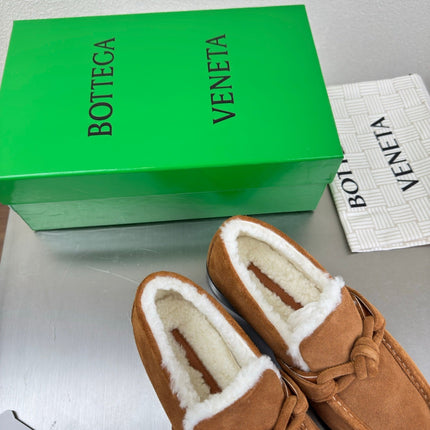BOTTEGA VENETA 26S LOAFERS IN BROWN SUEDE AND WHITE WOOL